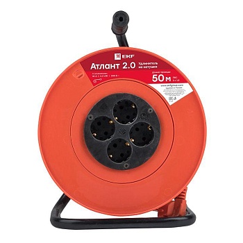 Удлинитель на катушке 4х50м с заземл. 10А IP20 Атлант 2.0 2.2кВт ПВС 3х1 PROxima UKA02-10-310-4-50