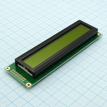 WH2402A-YYK-CT# - ЖКИ знакосинтезирующий 24 x 2, STN Желто-зеленый Позитивный/прозрачно-отражающий светодиодная подсветка желто-зеленая размеры 118x36 мм, видимая область 94.5x16 мм, -20...70°C, контактные площадки слева 2 ряда 16 выводов