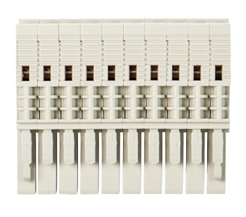 Разъем WBF 2,5-10 59.903.1055.0 - Разъем для клемм WKFN 2,5 F/P/F, 10 полюсов, тип фиксации провода: пружинный, номинальное сечение: 2,5 мм кв., 32A, 500V, шаг: 5 мм, цвет: серый