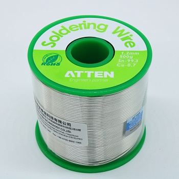 TS-99.3A2500 Sn99.3 Cu0.7 1.2мм 500г 2.2 - Бессвинцовый трехканальный трубчатый припой с флюсом 2.2% ROL0, температура плавления 217-220°С