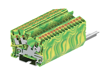 Заземляющая клемма TPS2.5-3-PE - Заземляющая клемма, угловая, 3 точки подключения, тип фиксации провода: push-in, номинальное сечение: 2,5 мм кв., ширина: 5,2 мм, цвет: желто-зеленый, тип монтажа: DIN 35