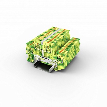 Заземляющая клемма UPT-1.5/2PE - Заземляющая этажная клемма, тип фиксации провода: Push-in, номинальное сечение: 1,5 мм кв., 500V, ширина: 3,5 мм, цвет: желто-зеленый, тип монтажа: DIN35