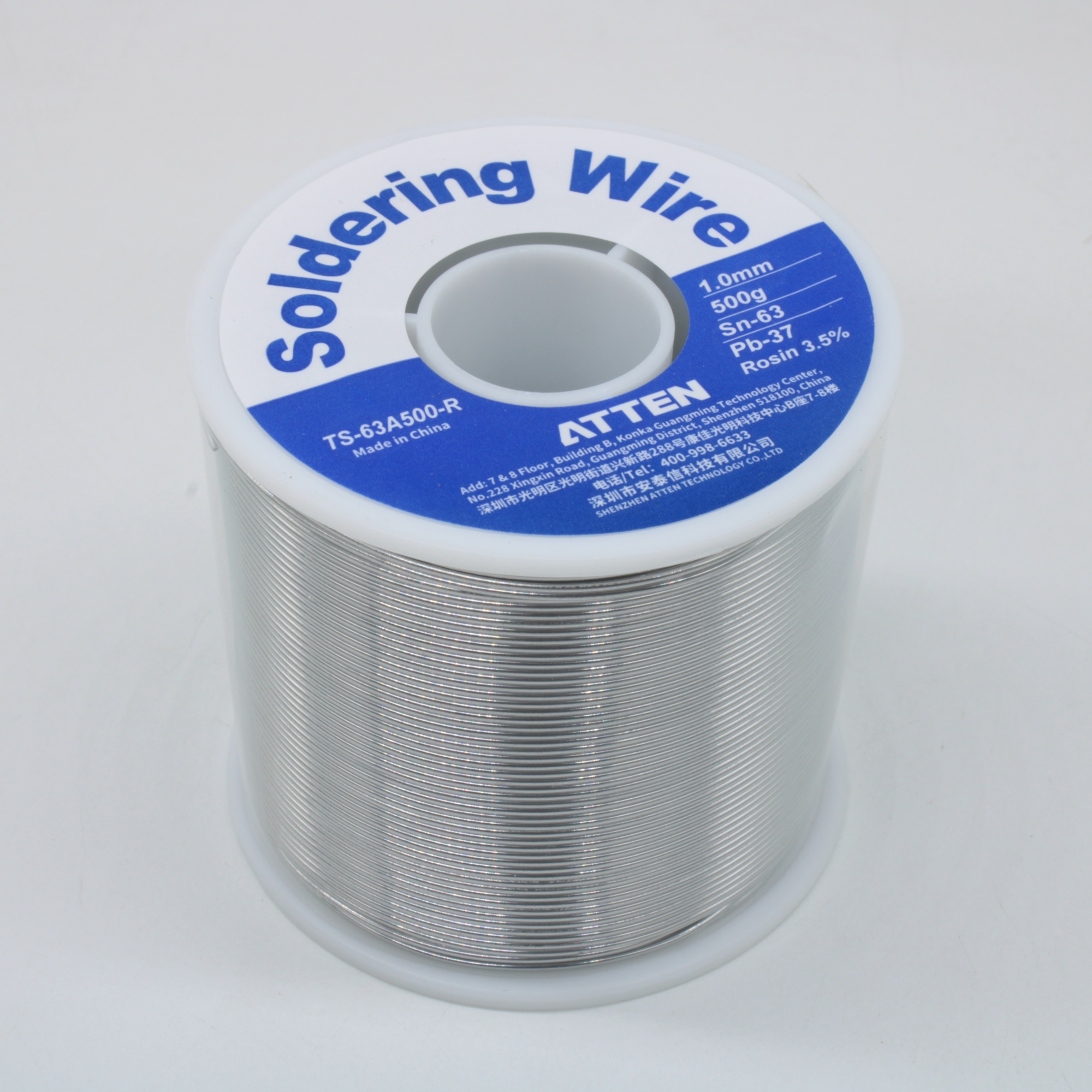 TS-63A0500-R-N Sn63Pb37 1.0мм 500г 3.5% - Свинцовый одноканальный трубчатый припой с водосмываемым флюсом 3.5% ROL0, температура плавления 183-184°С