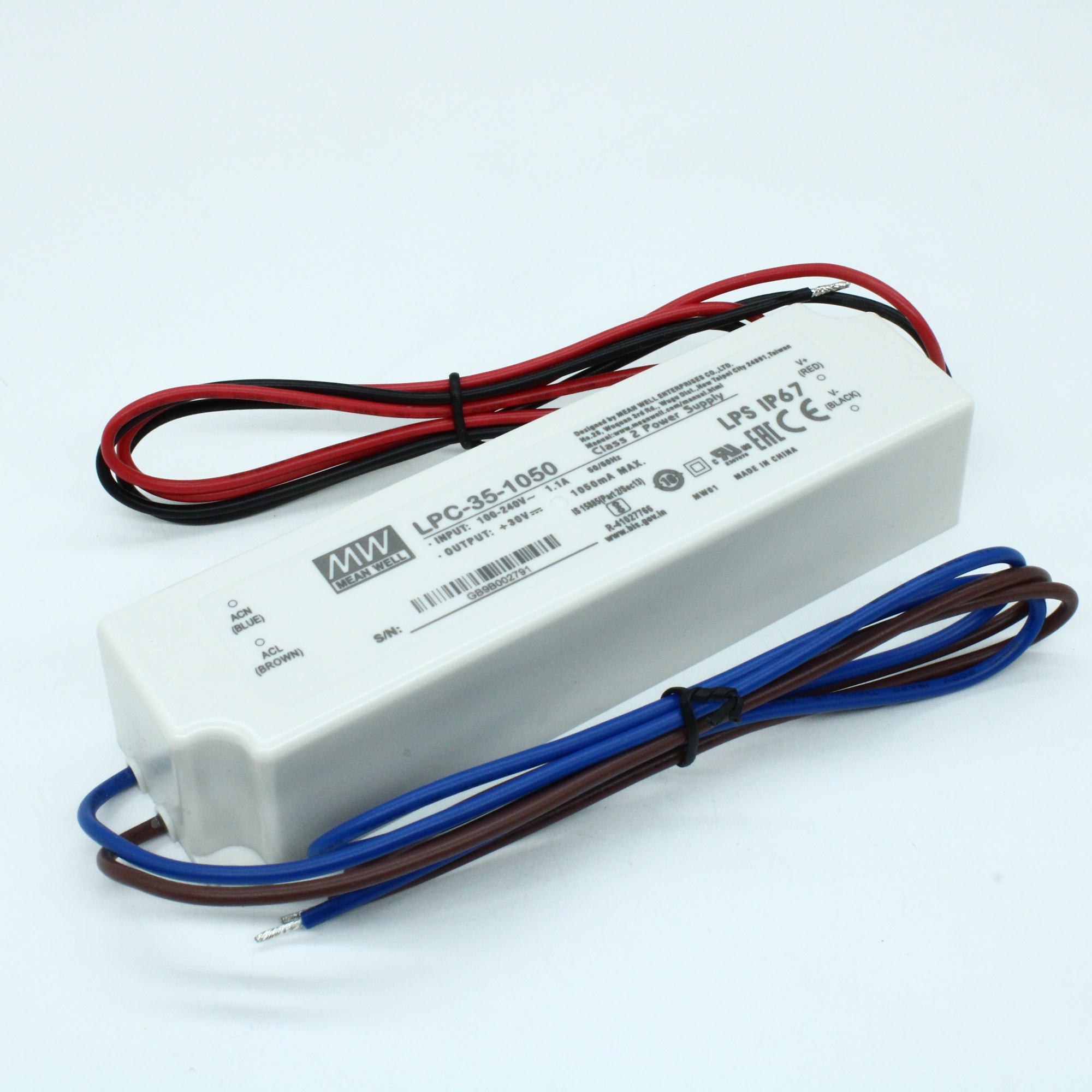 LPC-35-1050 - AC-DC, 31,5 Вт, стабилизация тока, IP67, вход 90…264В AC, выход 1050мА/9…30В, изоляция 3000В AC, в кожухе 148х40х30мм, -30…+75°С