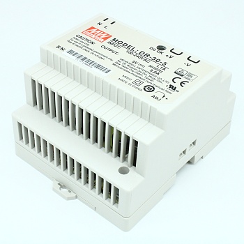 DR-30-5 - Преобразователь AC-DC на DIN-рейку  15Вт, выход 5В/0…3A, рег. вых=±10%Uном, вход 85…264V AC, 47…63Гц /120…370В DC, изоляция 3000В AC, в кожухе  78х93х56мм, -20…+60°С