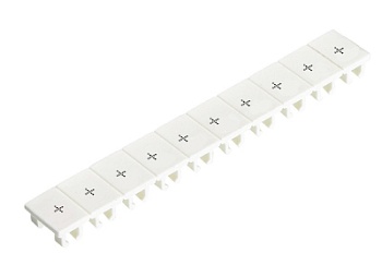 Шильдик 9705A/6/10B + - Маркировка для клемм сечением 4 мм.кв., шириной 6 мм, 10 шильдиков, белая, нанесенные знаки: +,+, …, +