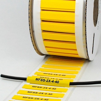 Маркер плоский MFSS-2X-4-40-Y - Маркер термоусадочный, для маркировки и изоляции проводов и кабелей, длина 40 мм, диаметр провода: 4 - 2 мм, цвет желтый, для принтера: RT200, RT230, в упаковке 900 маркеров