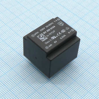 BV 202 0154 - Трансформатор питания 0.5ВА  230В 6В/83мА  ta 70 C/F (EE 20/10)19мм.