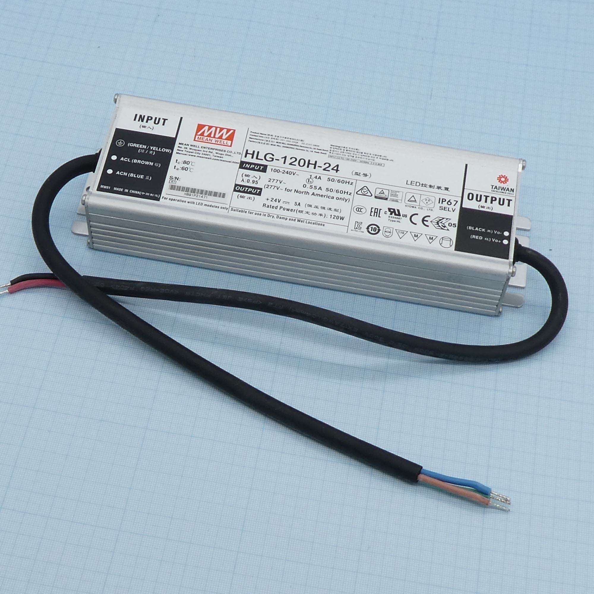 HLG-120H-24 - Источник электропитания светодиодов 120Вт в корпусе с 5 выводами