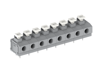 Розеточный разъем на плату 235301/010 - Клемма, горизонтальный подвод кабеля, на плату, шаг: 7.5 мм, 1 полюс, фиксация провода push-in, исполнение: два вывода на контакт, 630V, 17,5A, цвет: серый