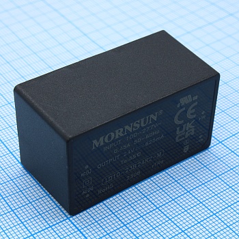 LD10-23B24R2-M - AC-DC, 10Вт, вход 85…305В AC 47…63 Гц, 100…430B DC, выход 24В/0.41А, изоляция 4000В AC, КПД 86%, в корпусе на плату 47.6х26.8х23.5мм, -40...+85°C