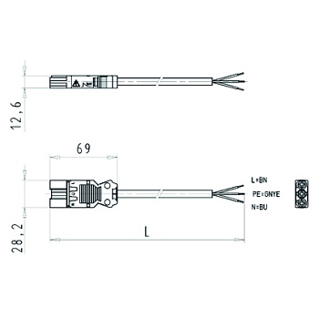Cоединитель G0.000.0086.7 - Кабельная сборка, оконеченная вилочным разъемом GST18i3, и свободным концом, 3 полюса, длина кабеля: 0,3 метра, сечение жил кабеля: 3х1,5 мм.кв., номинальное напряжение: 250V, номинальный ток: 16А, цвет разъема: красный, цвет к