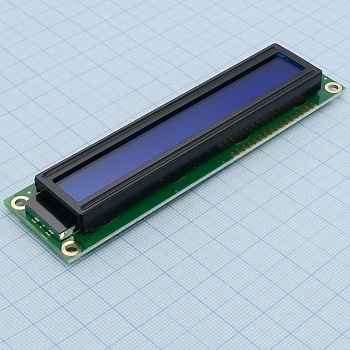 WH1601L-TMI-CT# - ЖКИ знакосинтезирующий 16 x 1, STN Синий Негативный/прозрачный светодиодная подсветка ярко-Белая, размеры 122x33 мм, видимая область 99x15 мм, -20...70°C, контактные площадки сверху 16 выводов