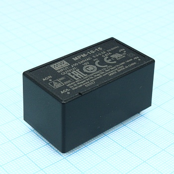 MPM-10-15 - AC-DC med, 10Вт, вход 80...264В AC 47...440 Гц, выход 15В/0.67А, изоляция 4000В AC, на плату, 45.7х25.4х21.5мм, -40...+85°C