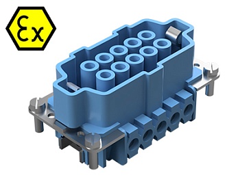Контактная вставка 72.300.1053.9 - Розеточная контактная вставка взрывозащищенного разъема REVOS Ex, Size 10, винтовая фиксация, с защитой провода, 10 полюсов + РЕ, 90 V, до 16 A, материал контактов: медный сплав, тип покрытия контактов: олово