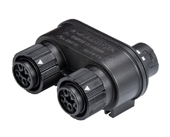 Распределительное устройство RST16I5V 2P - Распределительное устройство (тройник), 1 вход/2 выхода, IP68(69k), 5 полюсов, параллельное соединение, с возможностью крепления к 06.562.5853.0 / 06.562.5853.1, цвет: черный, номинальные характеристики: 250V/400