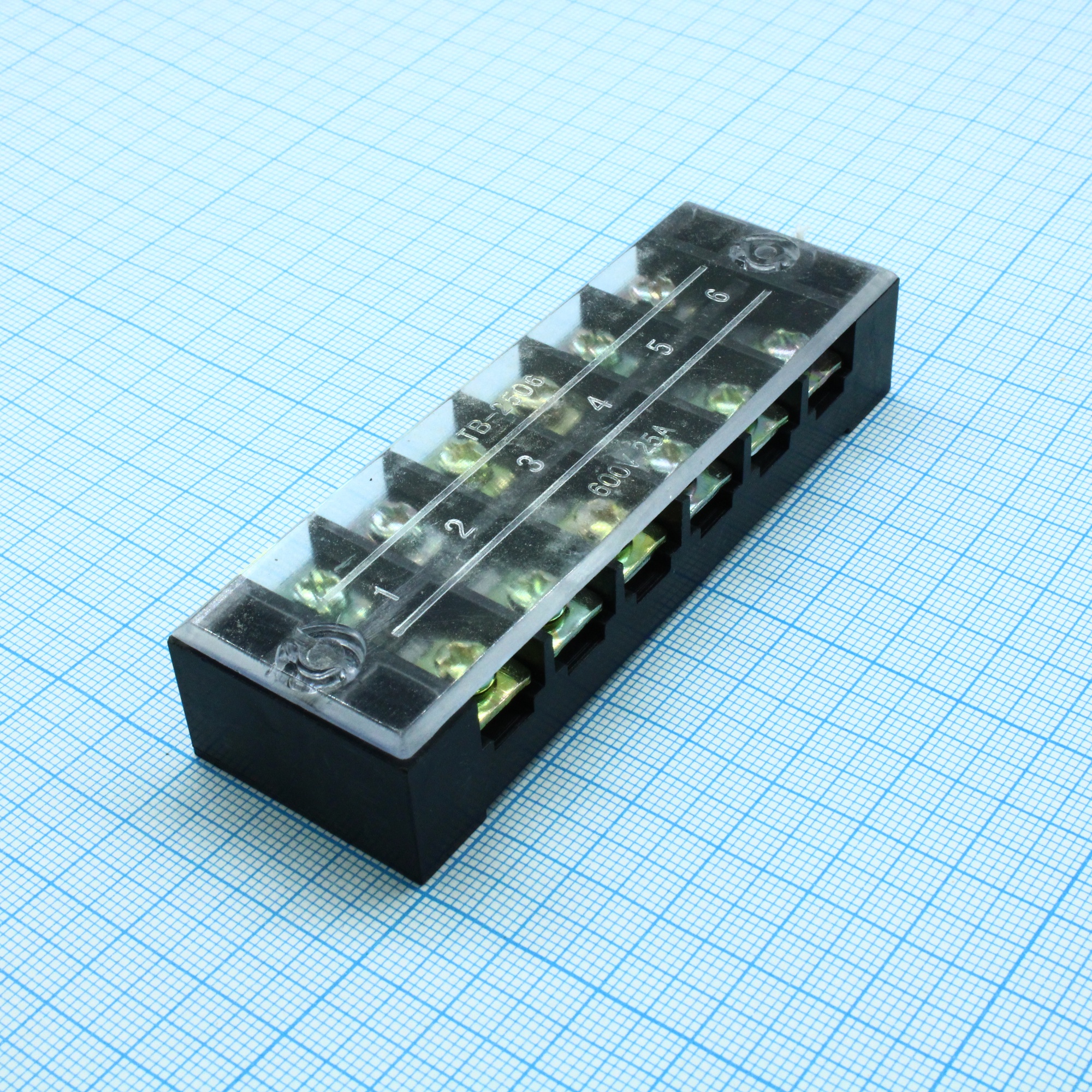 TB-2506 - Клеммная колодка винтовая с крышкой 12 контактов (2х6) М4, AWG10, 6мм2, 25А 600В