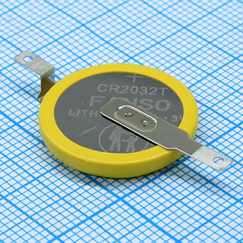 CR2032T-LGY2 - Li, MnO2 батарея типоразмера R20, 3В, 0.22Ач, приваренные плоские аксиальные выводы