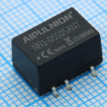 NN1-05S05ANT - DC/DC, 1Вт, вход 4.5…5.5В, выход 5В/0.02…0.2А, изоляция 1500В DC, КПД 83…85%,  максимальная емкостная нагрузка не более 10000мкФ, SMD, 12.7x11.2x7.25мм, -50…115°C, пластик