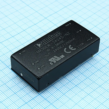 AM30EW-2424S-NZ - DC/DC, 30Вт, вход 9…36В, выход 24В/1.25А, изоляция 1600В DC, КПД 90%, максимальная емкостная нагрузка не более 680мкФ, вход On/Off, 2x1", 50.8x25.4x11.8мм, -40…75°C, металл