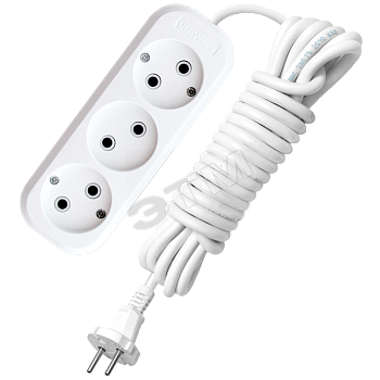 Удлинитель бытовой 3х5м без заземления 10А        АВС-плас тик E-203 9631965