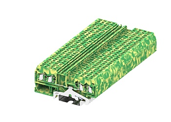 Заземляющая клемма 215947 - Заземляющая клемма, TA1.5, 4 точки подключения, тип фиксации провода: пружинный, номинальное сечение: 1,5 мм кв., ширина: 4 мм, цвет: желто-зеленый, тип монтажа: DIN 35