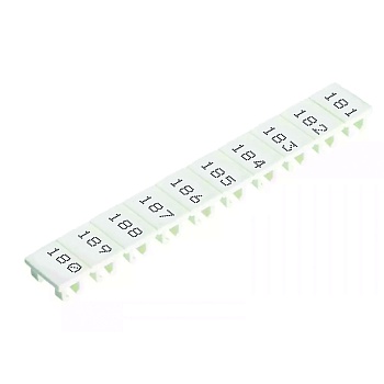 Шильдик 9705A/8/10B 181-190 - Маркировка для клемм сечением 6 мм.кв., шириной 8 мм, 10 шильдиков, белая, нанесенные знаки: 181 – 190