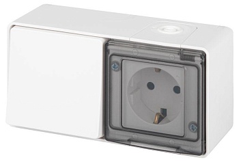 Блок розетка с выключателем Эксперт 11-7501-01 IP55 16А (10AX)-250В ОУ бел. Эра Б0063288