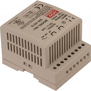 DR-4512 - Преобразователь AC-DC на DIN-рейку  45Вт, выход 12В/3.5A, рег. вых=±10%Uном, вход 85…264V AC, 47…63Гц /120…370В DC, изоляция 3000В AC, в кожухе  78х93х56мм, -10…+50°С