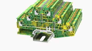 Заземл. этажная клемма DS1.5-3L-PE-01P-1C - Этажная клемма, с заземлением, тип фиксации провода: Push-in, номинальное сечение: 1.5 мм кв., 17,5A, 500V, ширина: 3,5 мм, цвет: серый, втычная перемычка, тип монтажа: DIN35
