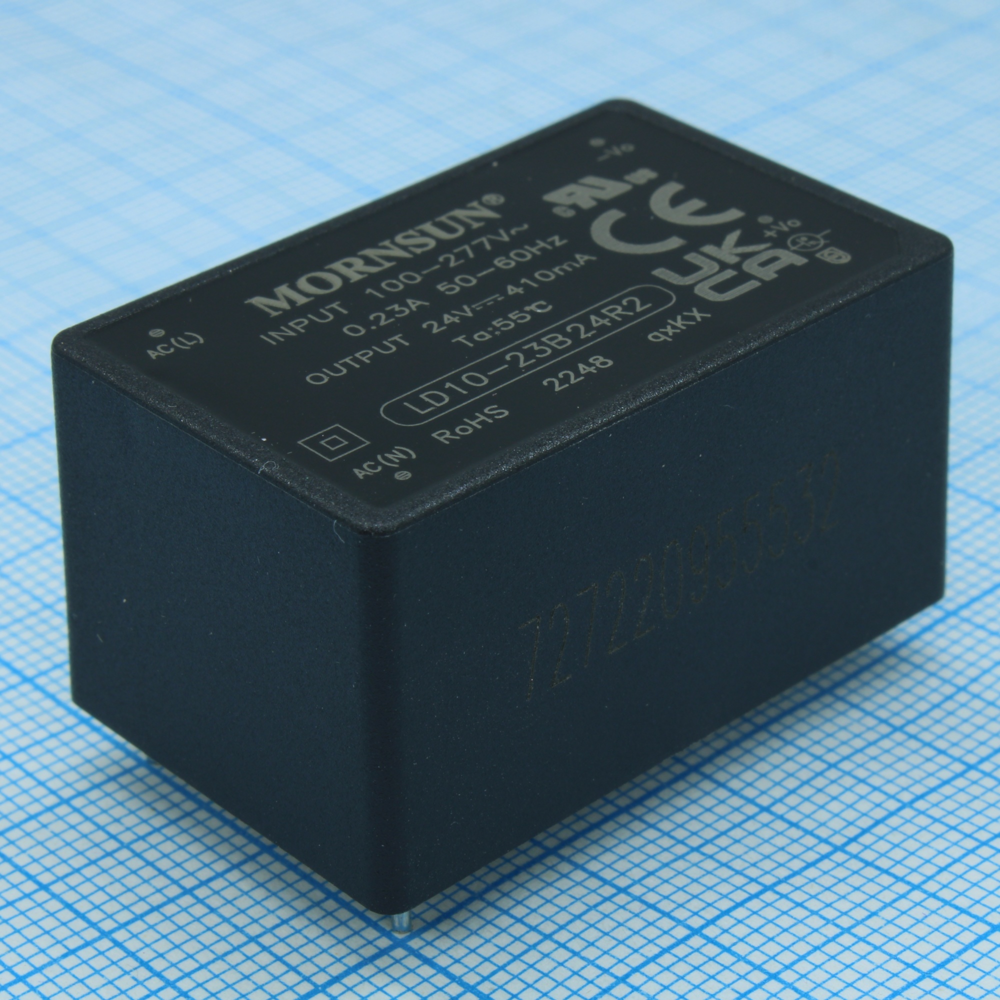 LD10-23B24R2 - AC-DC, 10Вт, вход 85…305В AC 47…63 Гц, 100…430B DC, выход 24В/0.41А, изоляция 4000В AC, КПД 85%, в корпусе на плату 40х25.4х21мм, -40...+85°C