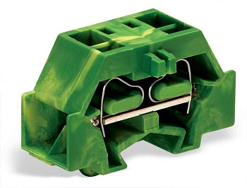 Клемма мини 241347 - Мини клемма, боковой подвод кабеля, 4 точки подключения в клемме, тип фиксации провода: пружинный, номинальное сечение: 2,5 мм кв., 24A, 500V, цвет: желто-зеленый, тип монтажа: защелки в панель