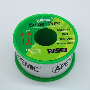 Припой Sn99,3Cu0,7 ROL0 1.0мм 100гр - Припой трубчатый бессвинцовый 1.0мм 100гр., с флюсом 2.2%