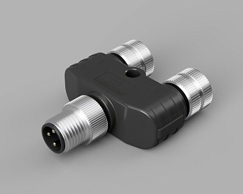 Распред. устройство FY-M8A-03M-M8A-03F-T-0100 - Распределительное устройство, Y-образное, 3 полюса, 1 вход (вилка) / 2 выхода (розетка), M8, A-Code, 3А, 60V, пластик