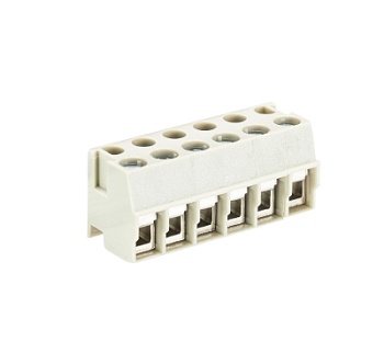 Клемма Wiecon 8142 / 6 - Разъем на печатную плату, подвод кабеля сбоку, без маркировки, 6 полюсов, шаг: 5,00 мм, винтовая фиксация провода, 200V, 8А, цвет: серый, серия 8142