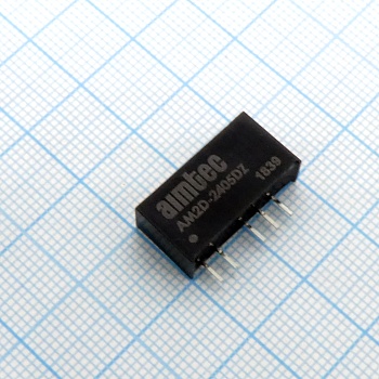 AM2D-2405DZ - DC/DC, 2Вт, вход 21.6…26.4В, выход ±5В/±0.2А, изоляция 1000В DC, КПД 75%, максимальная емкостная нагрузка не более ±220мкФ, SIP7, 19.5x6x10мм, -40…85°C, пластик