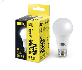 Лампа светодиодная Eco A60 9Вт грушевидная 3000К тепл. бел. E27 810лм 230-240В LLE-A60-9-230-30-E27