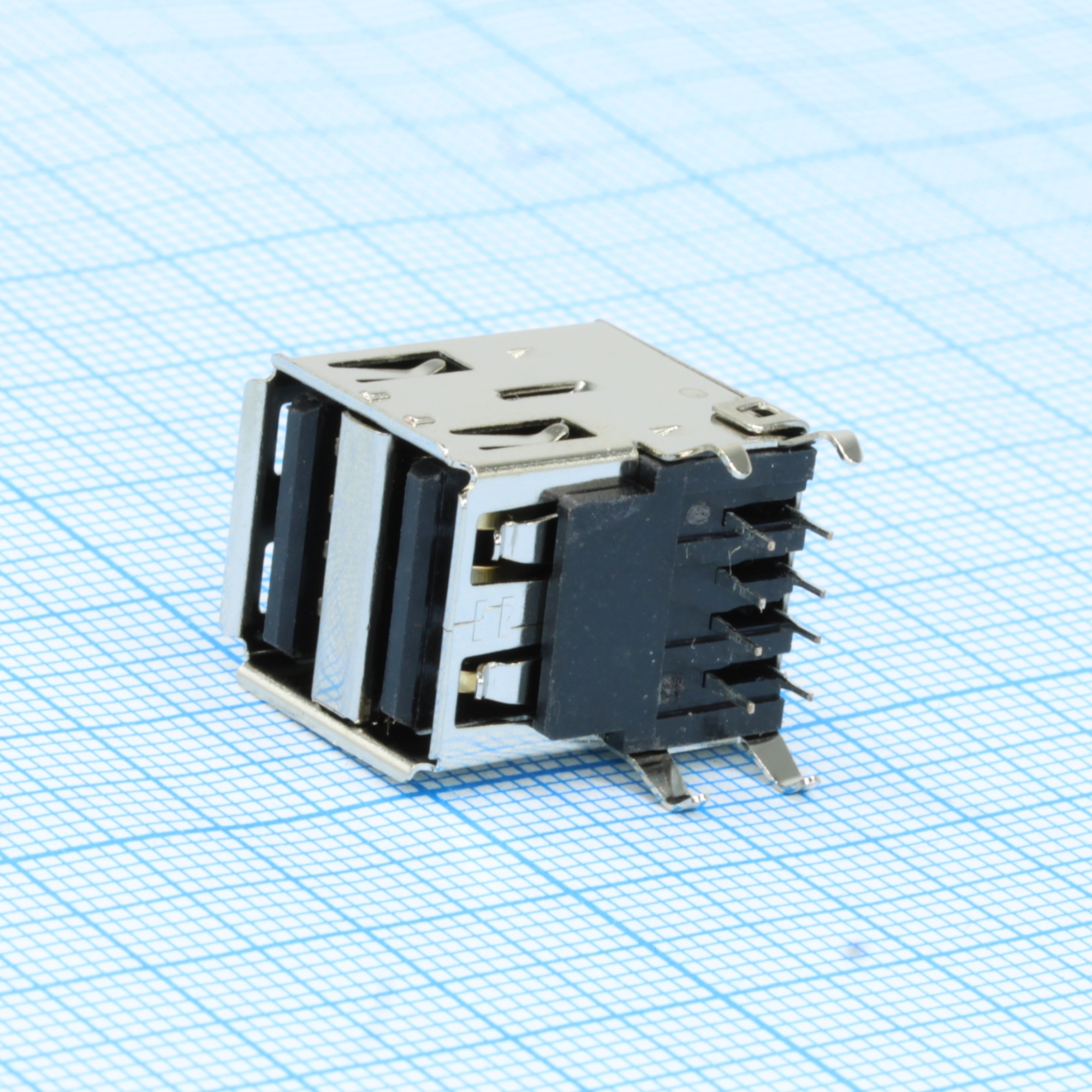 DS1096-BN0X - Разъем USB тип A (розетка) сдвоенный угловой на плату (TНT)