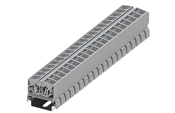 Клемма мини 254381 - Мини клемма, верхний подвод кабеля, 4 точки подключения в клемме, тип фиксации провода: пружинный, номинальное сечение: 2,5 мм кв., 24A, 800V, цвет: серый, тип монтажа: DIN35