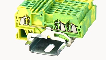 Заземляющая клемма WS1.5-TW-PE-01P-1C - Заземляющая клемма, 3 точки подключения, тип фиксации провода: пружинный, номинальное сечение: 1,5 мм кв., ширина: 4 мм, цвет: желто-зеленый, тип монтажа: DIN35