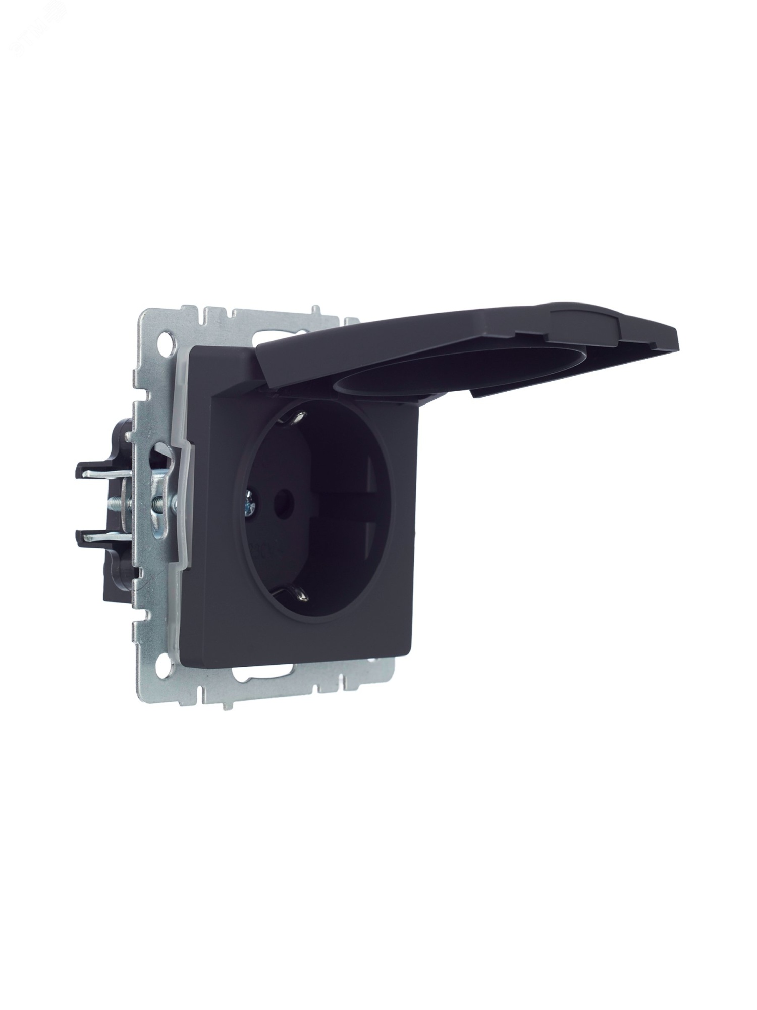 Розетка BRITE РСбш10-3-44-БрГ 16А IP44 с заземл. защ. шторки с крышкой графит BR-R16-16-44-K53