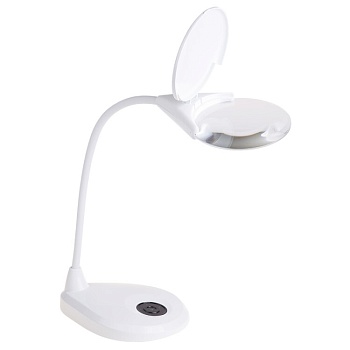 Лупа настольная 3D - с подсветкой 3 LED, сенсорная регулировка яркости, EXPERT, белая