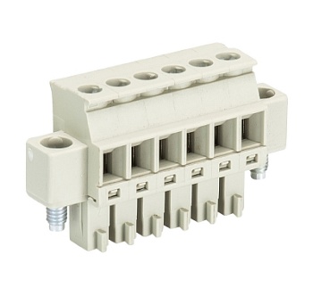 Розетка Wiecon 8813 B / 6 VR F OB - Розеточный разъем, прямой, на кабель, с монтажными фланцами, шаг 3,81 мм, 6 полюсов, номинальное сечение: 1,5 мм кв., винтовая фиксация провода, 250V, 8А, без маркировки, цвет: серый, серия 8813 B VRF