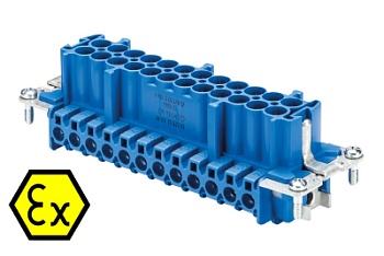 Контактная вставка 72.311.2453.9 - Вилочная контактная вставка взрывозащищенного разъема REVOS Ex, Size 24, винтовая фиксация, с защитой провода, 24 полюсов + РЕ, 90 V, до 16 A, тип покрытия контактов: золото