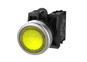 Кнопка плоская (желтая) TS2527-0AL30-R20 - Кнопка круглая плоская, с блокировкой, LED AC 220V, алюминиевое переднее кольцо, с плавным нажатием, с контактной группой 2NO, диаметр головки кнопки 29,5 мм, диаметр посадочного отверстия: 22 мм, цвет: желтый