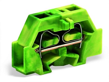 Клемма мини 241307 - Мини клемма, боковой подвод кабеля, 2 точки подключения в клемме, тип фиксации провода: пружинный, номинальное сечение: 2,5 мм кв., 24A, 500V, цвет: желто-зеленый, тип монтажа: монтажные фланцы