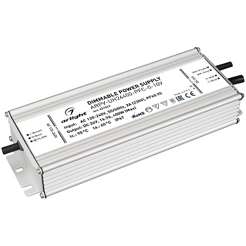 Блок питания ARPV-UH24400-PFC-0-10V (24V, 16.7A, 400W) 031043 - Диммируемый источник напряжения по стандарту 0-10 В с гальванической развязкой для светодиодных изделий. Входное напряжение 120-240 VAC. Выходные параметры: 24 В, 16.7 А, 400 Вт. Встроенный P