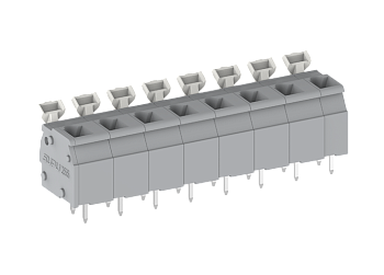 Розеточный разъем на плату 255510 - Клемма, вертикальный подвод кабеля, на плату, шаг: 7.5 мм, 10 полюсов, фиксация провода push-in, исполнение: два вывода на контакт, рычажный зажим, 630V, 24A, цвет: серый
