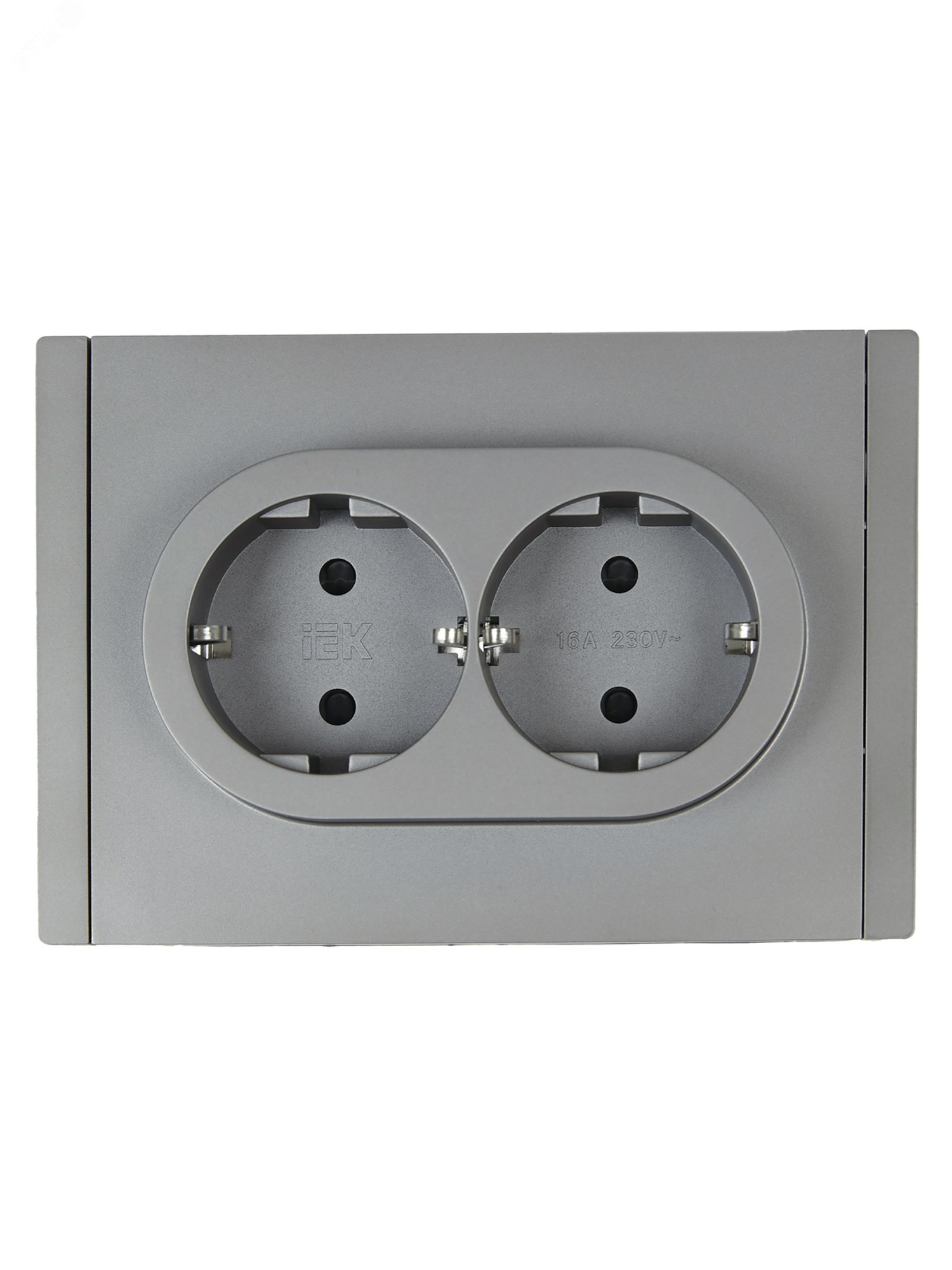FORTE&PIANO Розетка 2-местная с заземлением с защитными шторками безвинтовое крепление 16А FP523 сталь IEK FP-R24-16-1-K46