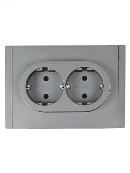 FORTE&PIANO Розетка 2-местная с заземлением с защитными шторками безвинтовое крепление 16А FP523 сталь IEK FP-R24-16-1-K46